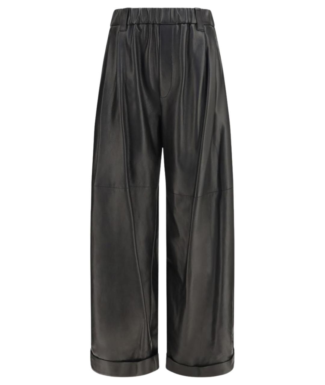 BRUNELLO CUCINELLI Черные кожаные брюки широкие, фото 1