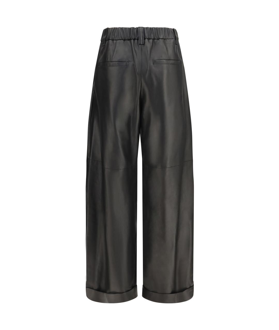 BRUNELLO CUCINELLI Черные кожаные брюки широкие, фото 2
