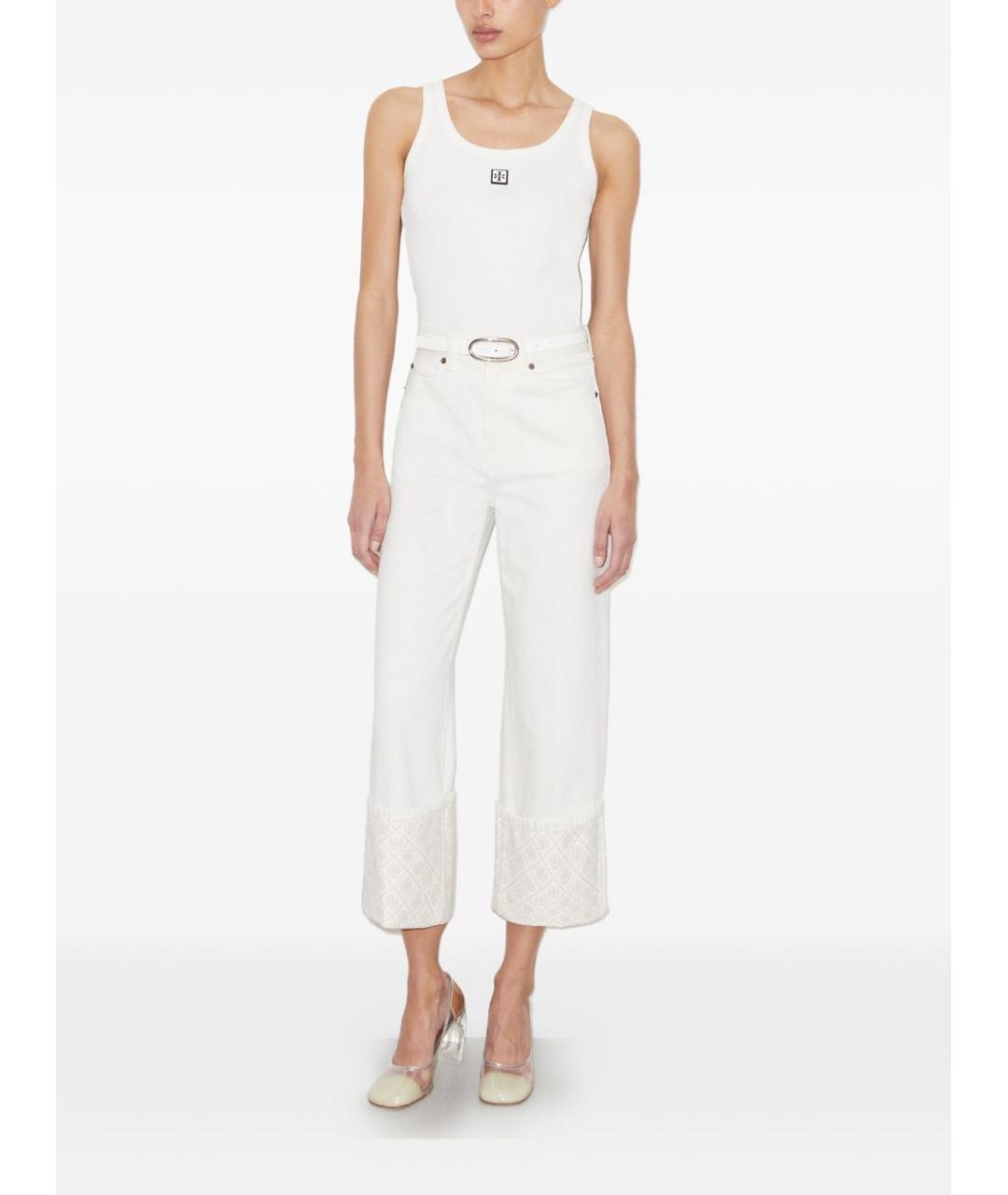 TORY BURCH Белые хлопковые прямые джинсы, фото 3