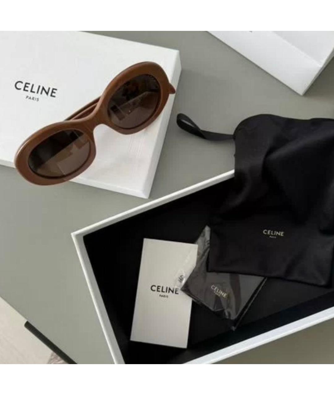CELINE Коричневые пластиковые солнцезащитные очки, фото 2