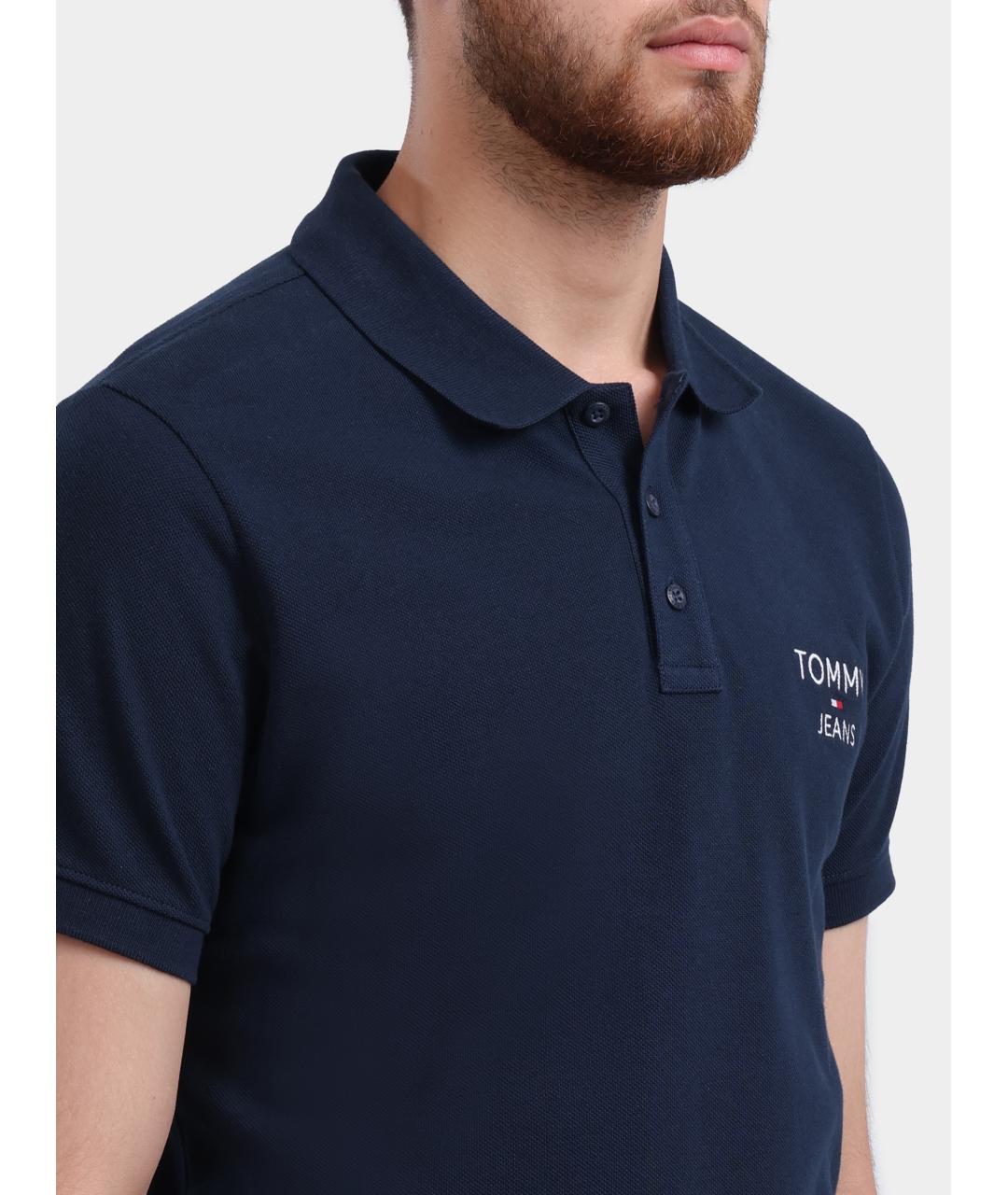 TOMMY HILFIGER Темно-синее хлопковое поло с коротким рукавом, фото 5