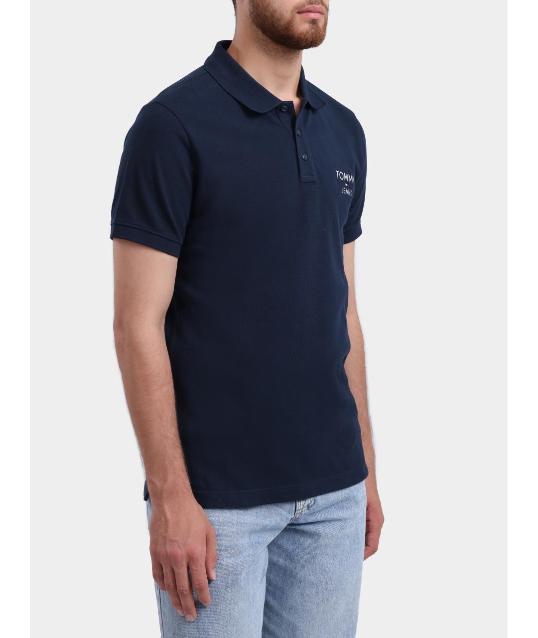 TOMMY HILFIGER Темно-синее хлопковое поло с коротким рукавом, фото 4