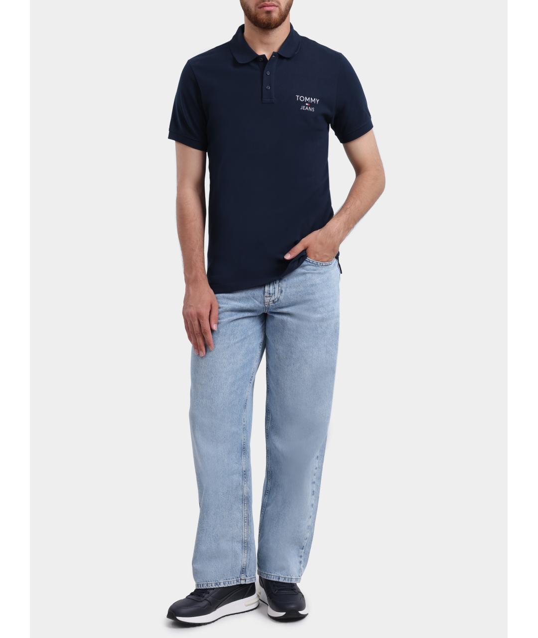 TOMMY HILFIGER Темно-синее хлопковое поло с коротким рукавом, фото 3