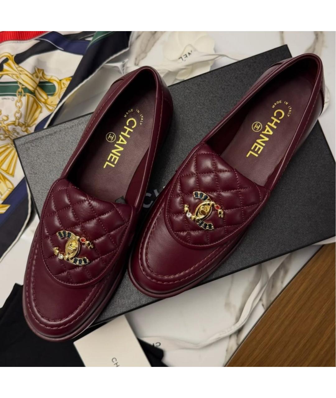 CHANEL Бордовые кожаные лоферы, фото 2