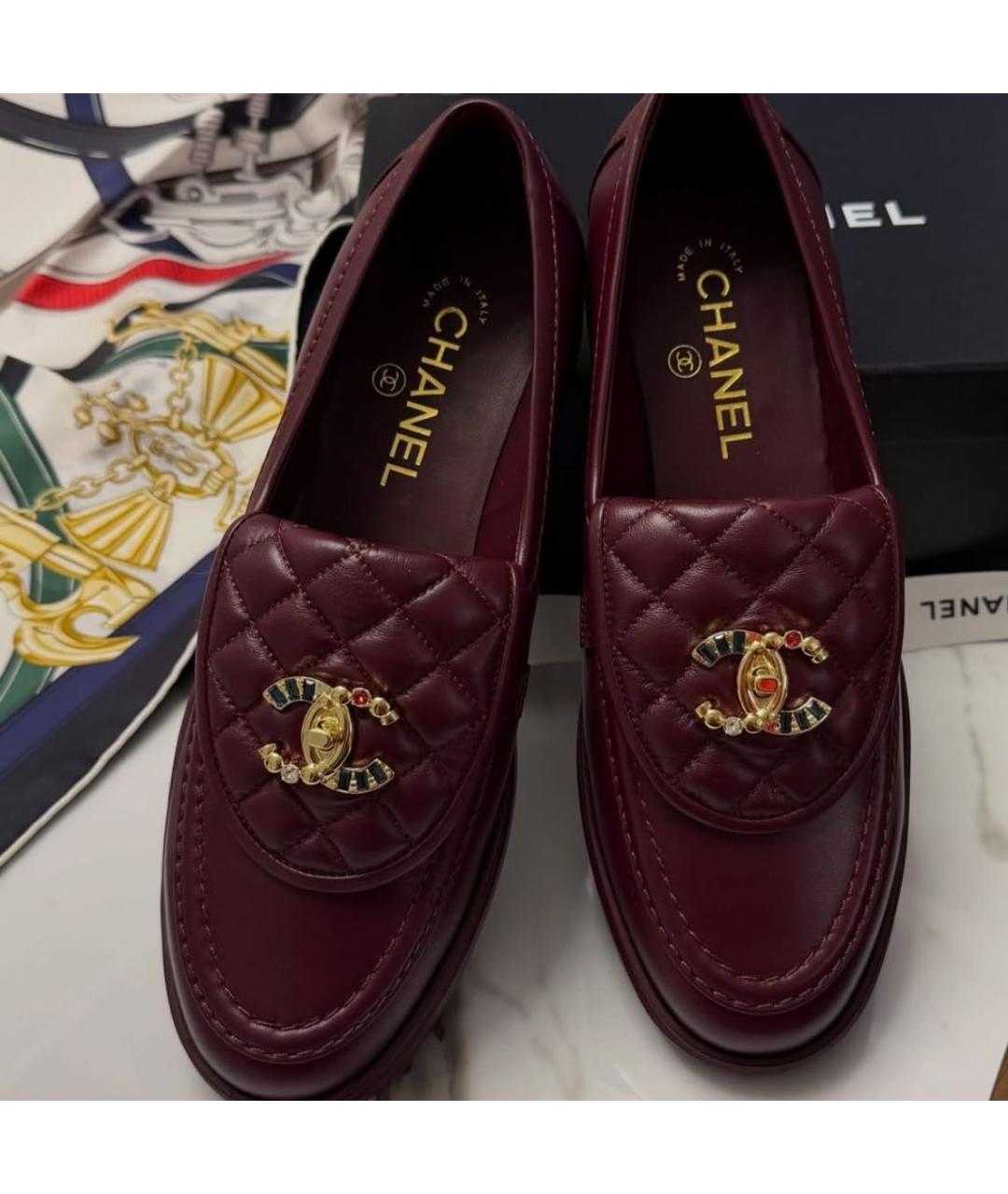CHANEL Бордовые кожаные лоферы, фото 4