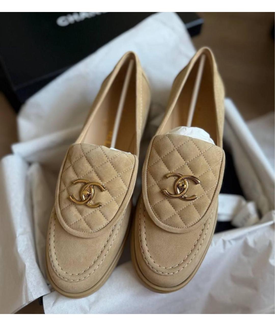 CHANEL Бежевые замшевые лоферы, фото 2