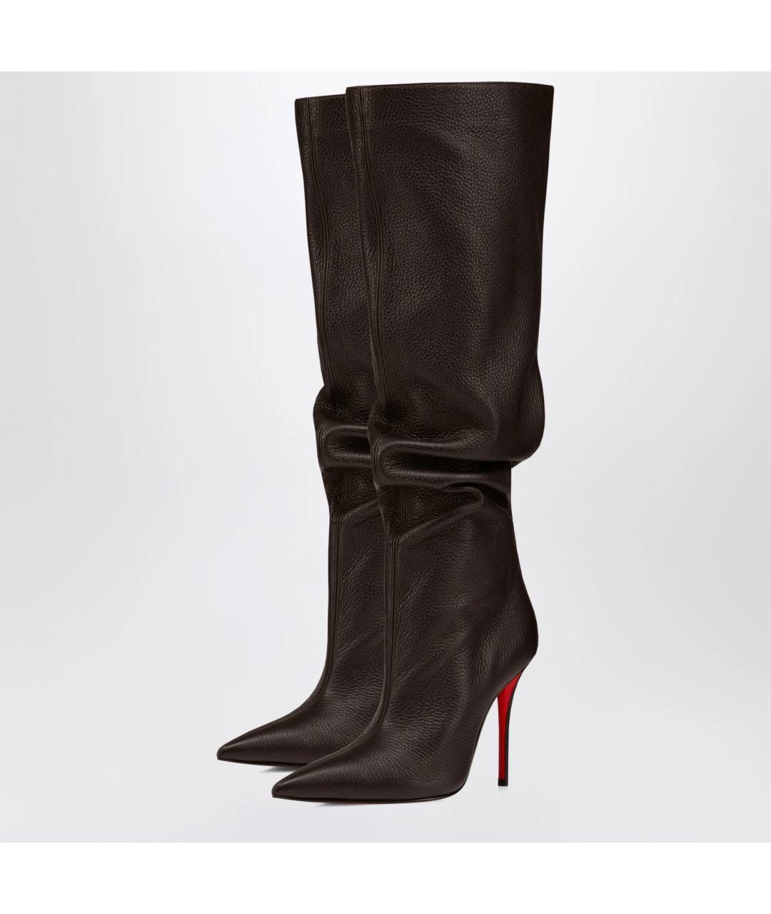 CHRISTIAN LOUBOUTIN Коричневые кожаные сапоги, фото 2