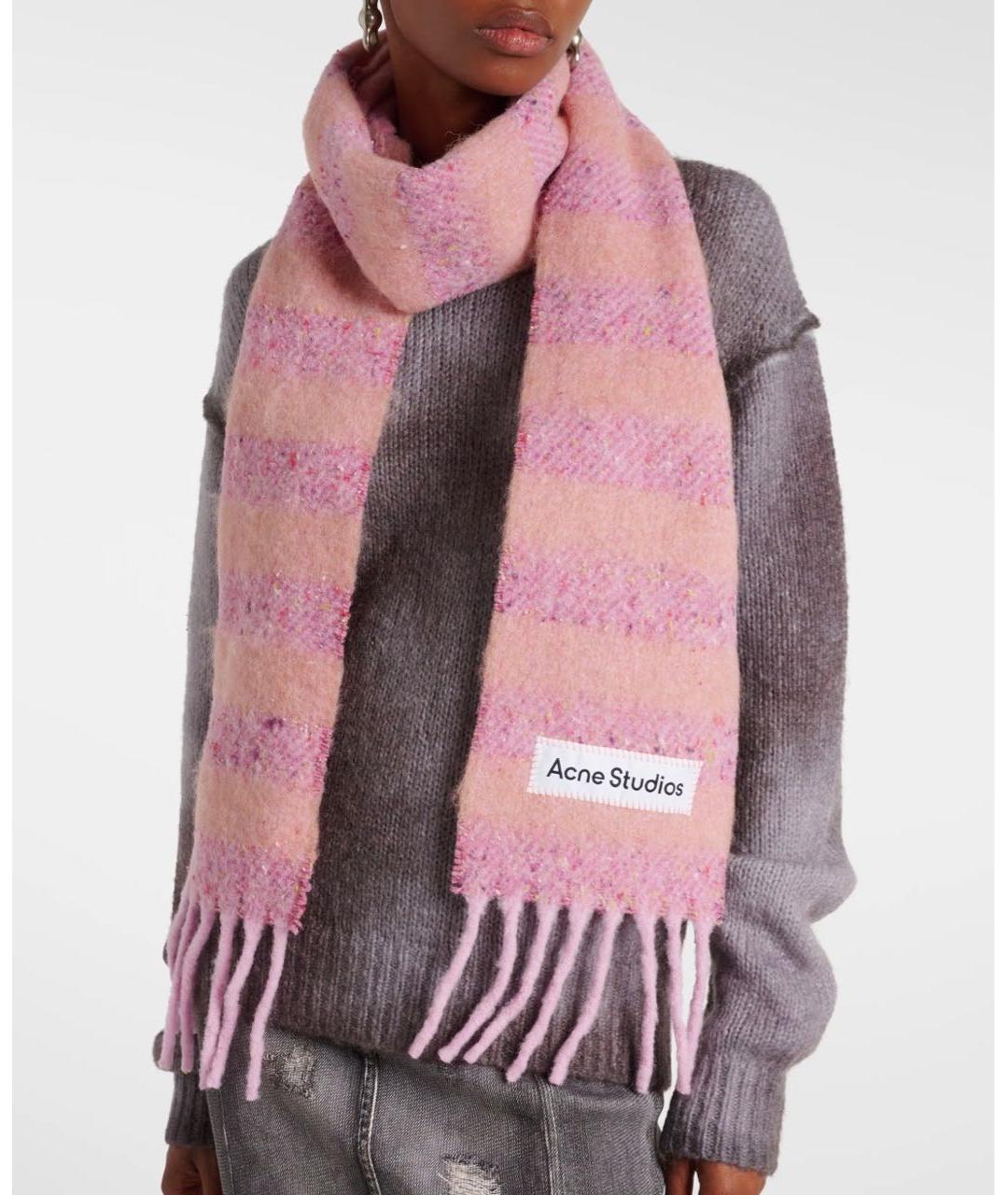 ACNE STUDIOS Розовый шерстяной шарф, фото 6