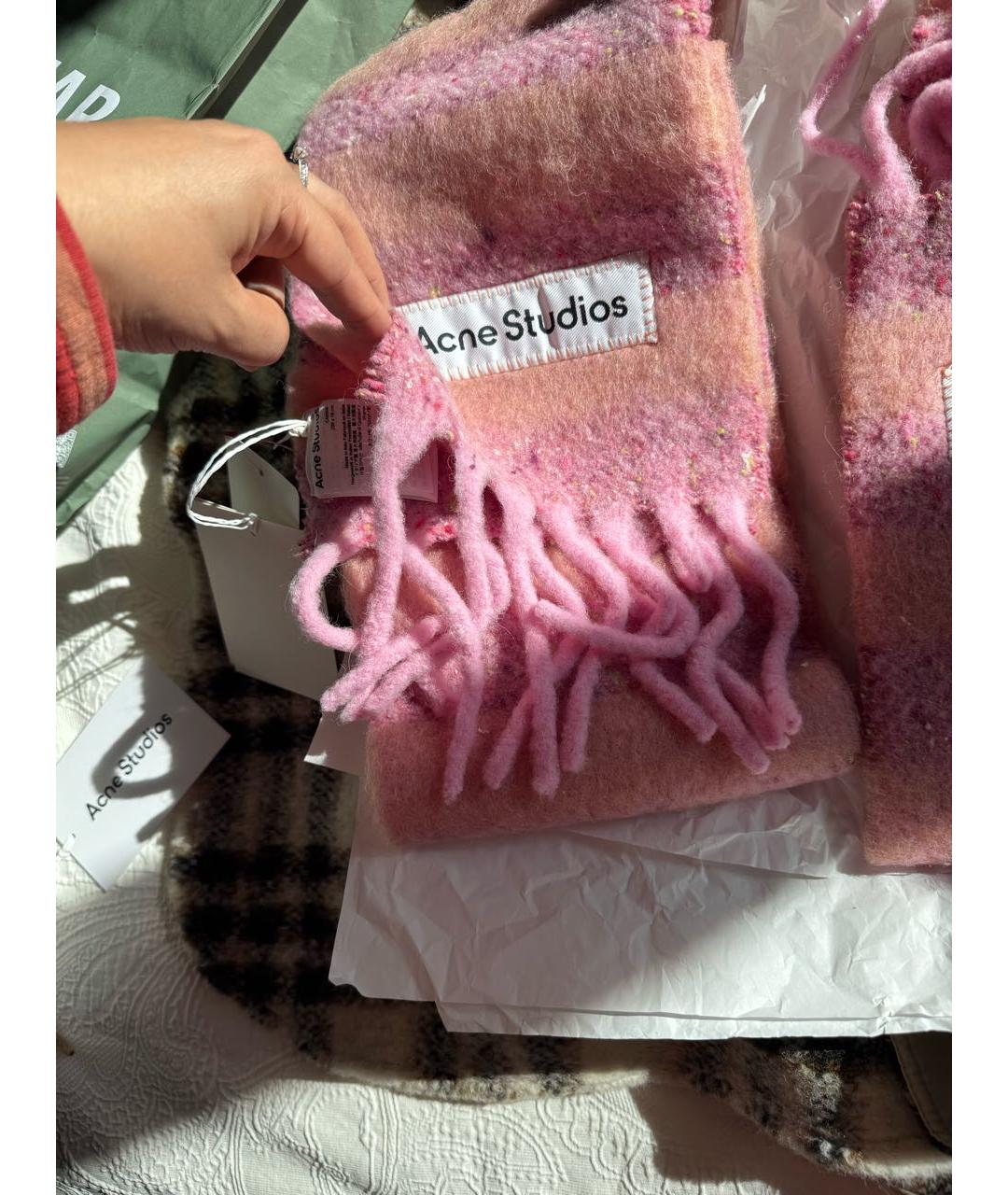 ACNE STUDIOS Розовый шерстяной шарф, фото 4