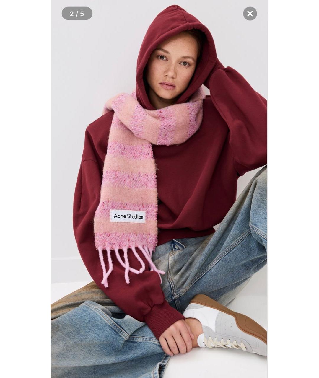 ACNE STUDIOS Розовый шерстяной шарф, фото 5