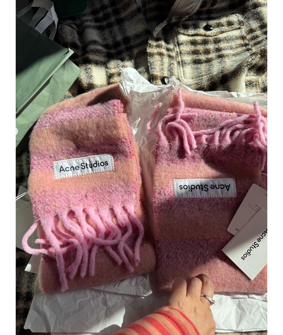 ACNE STUDIOS Розовый шерстяной шарф, фото 3