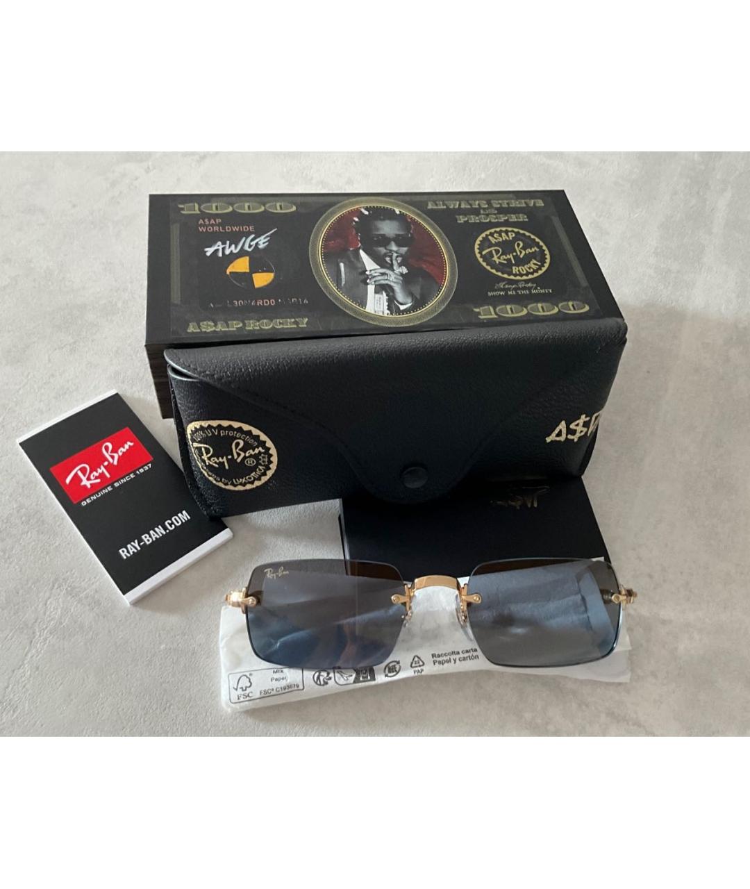 RAY BAN Темно-синие металлические солнцезащитные очки, фото 4