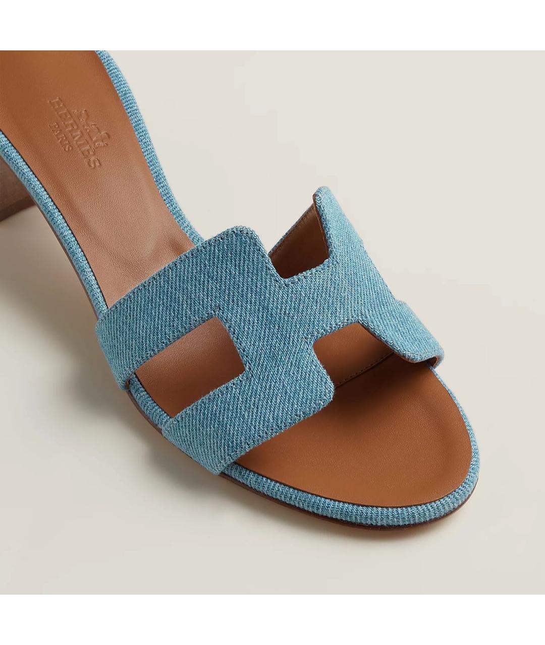 HERMES Синие текстильные мюли, фото 3