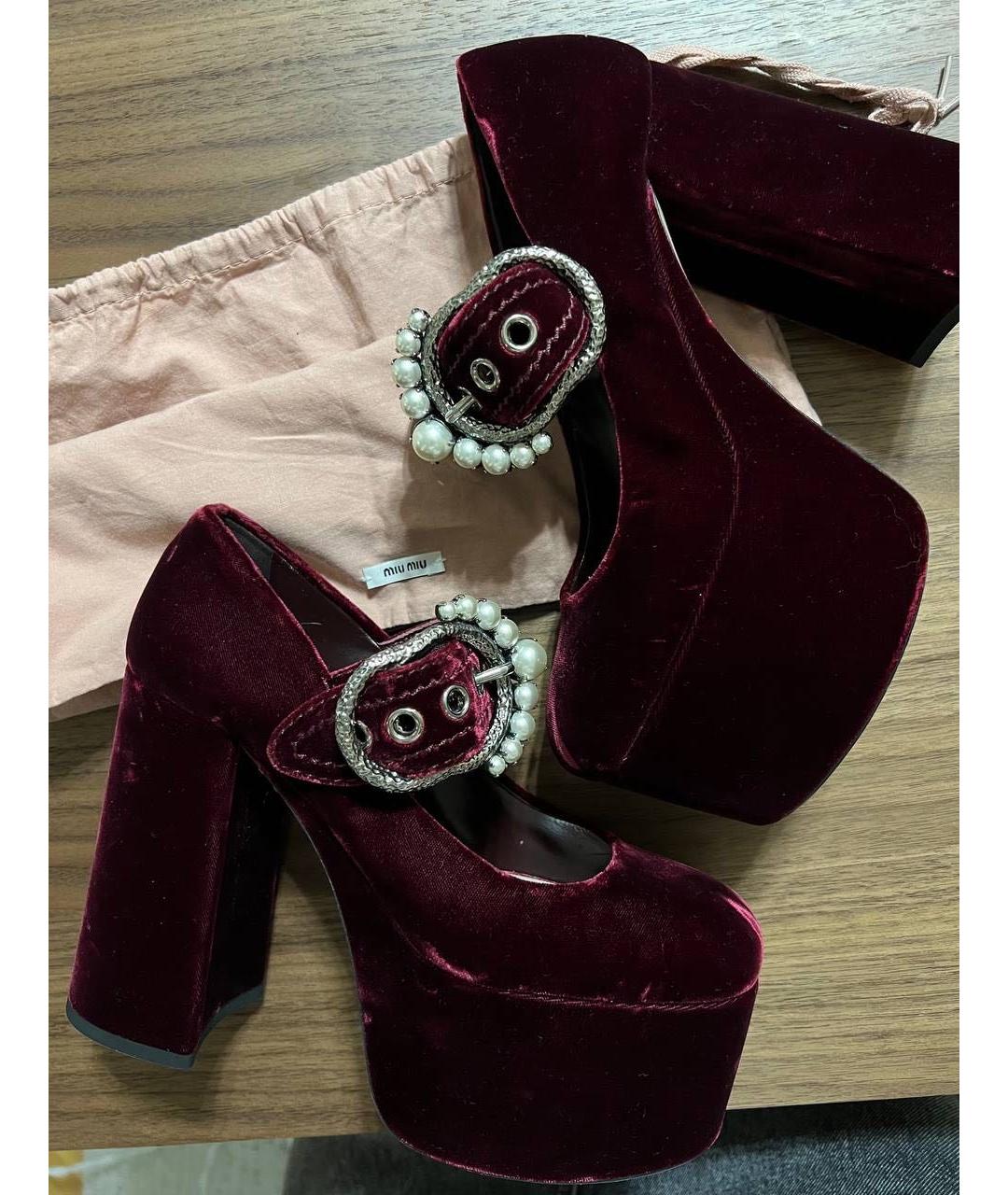 MIU MIU Бордовые бархатные туфли, фото 3