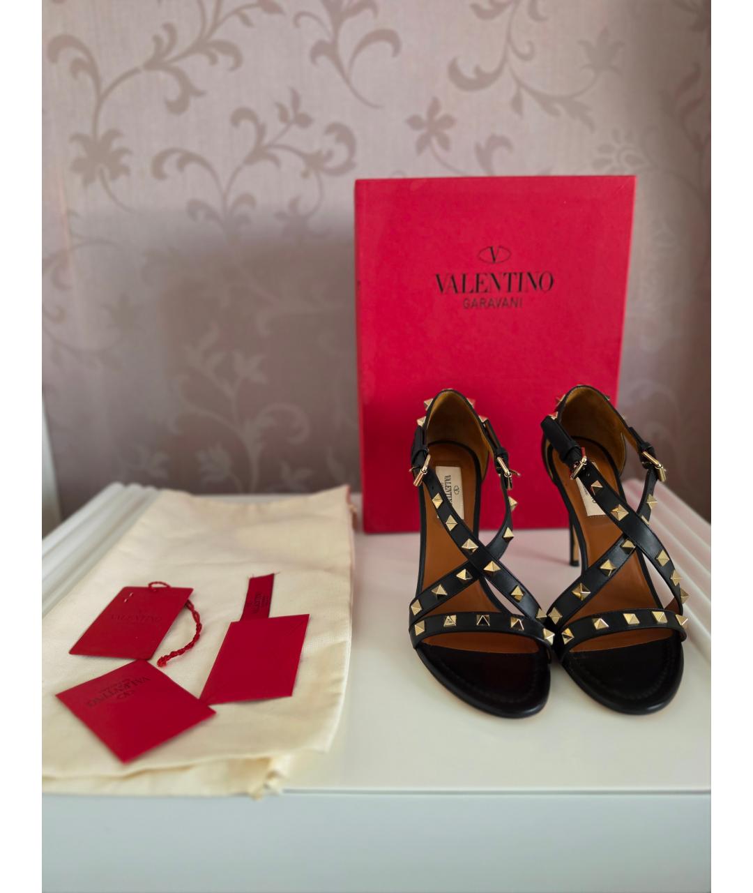 VALENTINO Черные кожаные босоножки, фото 7