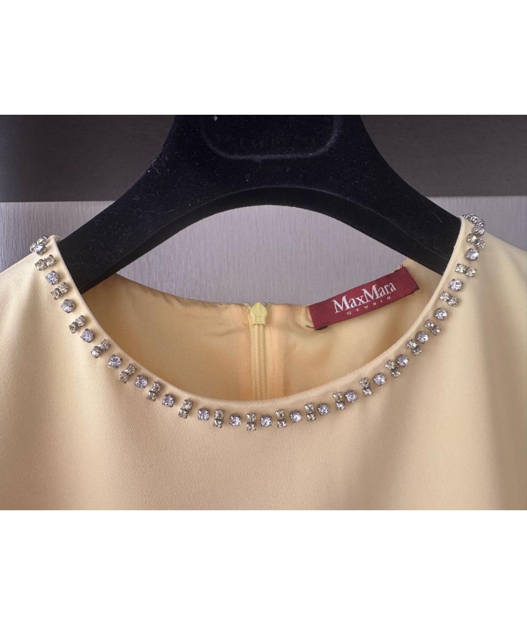 MAX MARA STUDIO Желтое хлопко-эластановое коктейльное платье, фото 4
