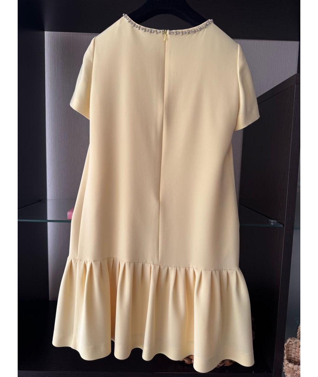 MAX MARA STUDIO Желтое хлопко-эластановое коктейльное платье, фото 2