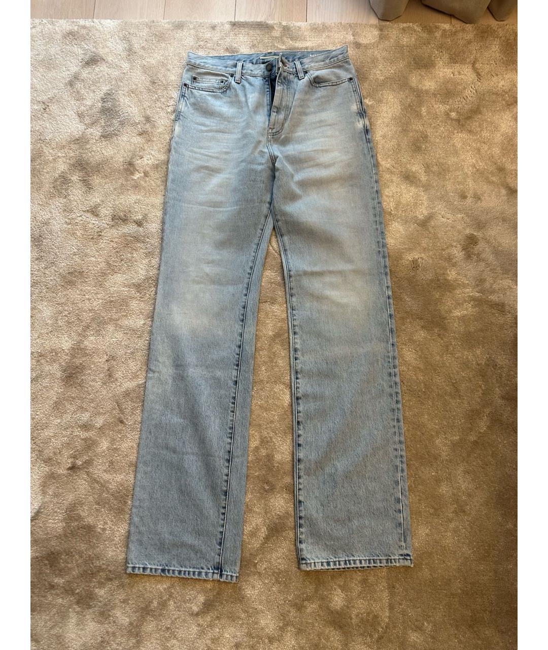 SAINT LAURENT Голубые хлопковые прямые джинсы, фото 2