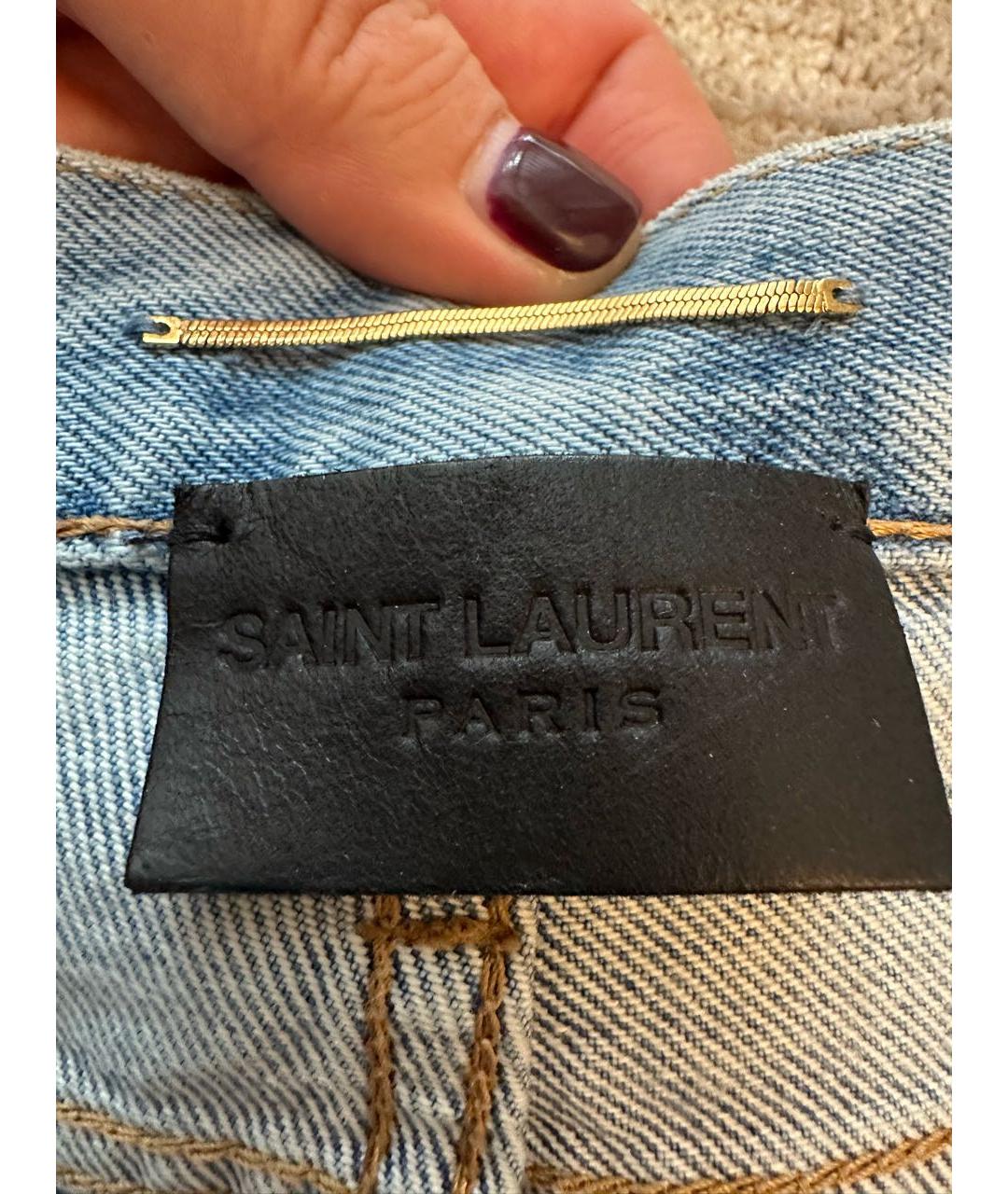 SAINT LAURENT Голубые хлопковые прямые джинсы, фото 4