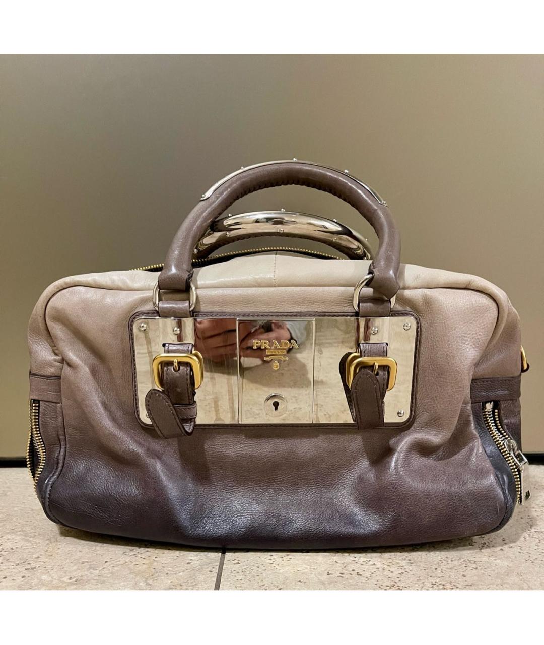 PRADA Коричневая кожаная сумка с короткими ручками, фото 7