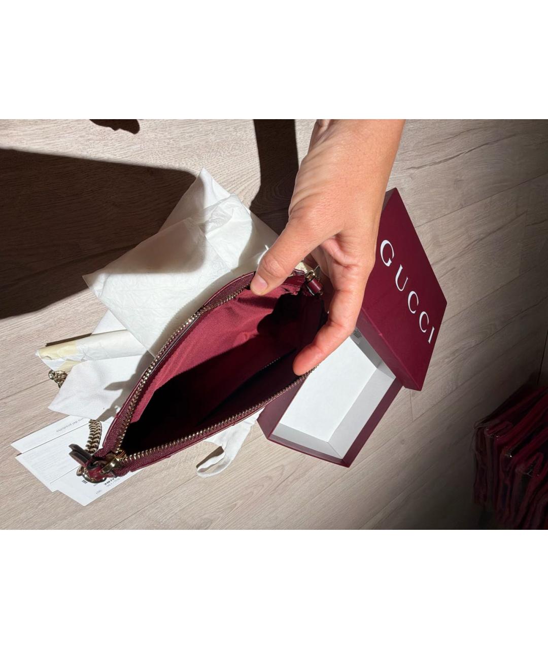 GUCCI Бордовая кожаная сумка через плечо, фото 4