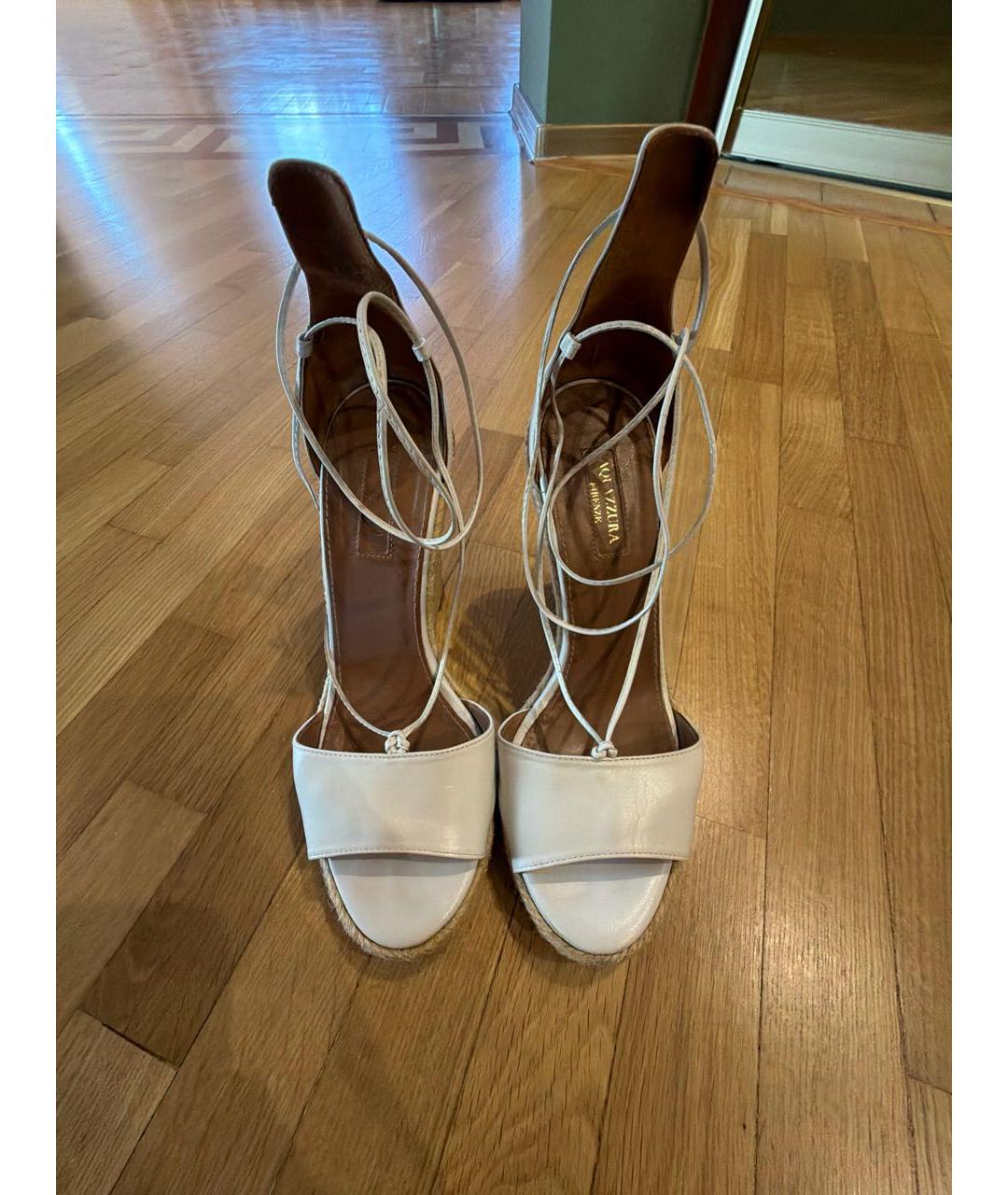 AQUAZZURA Белые кожаные босоножки, фото 2