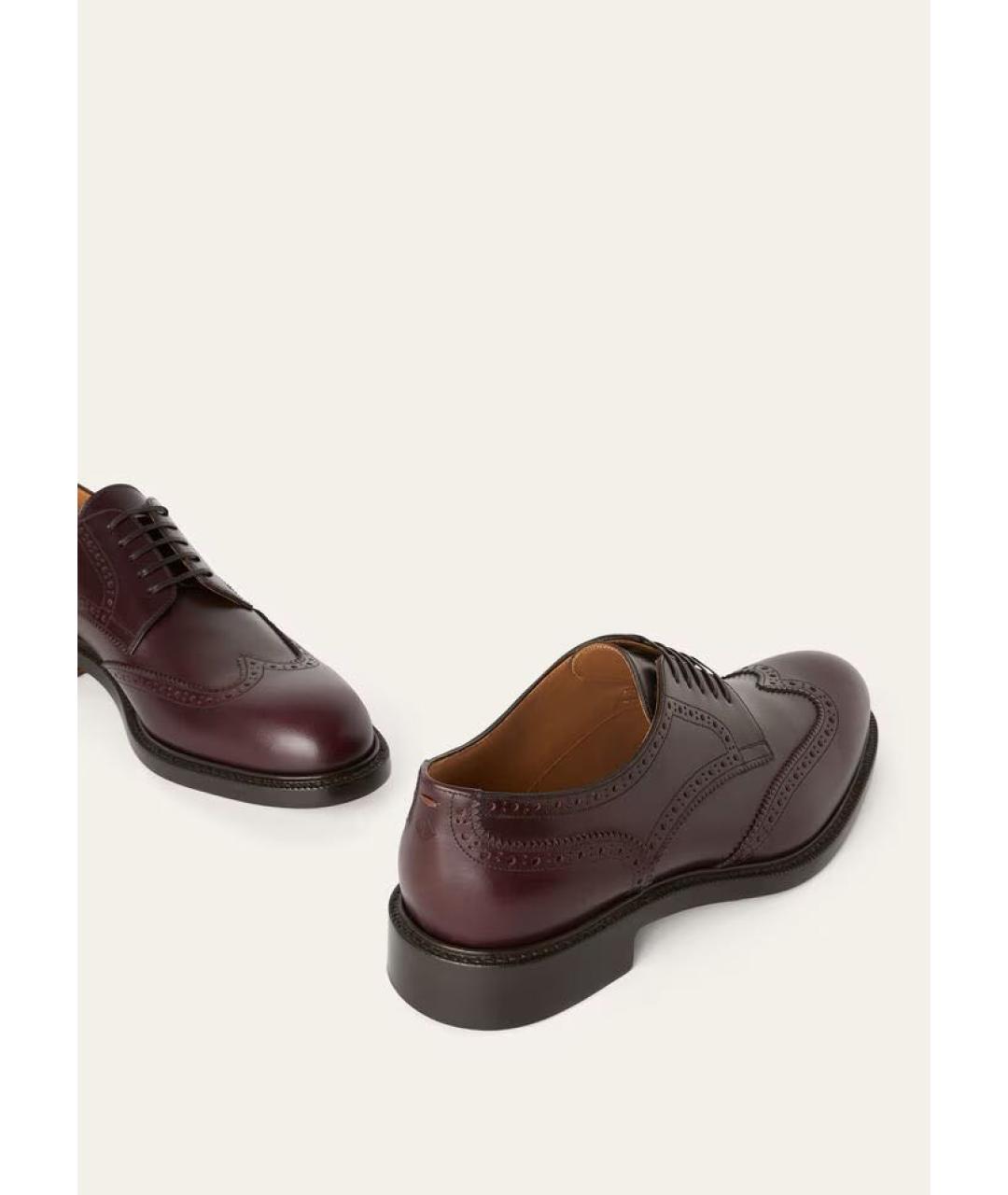 LORO PIANA Бордовые кожаные туфли, фото 6