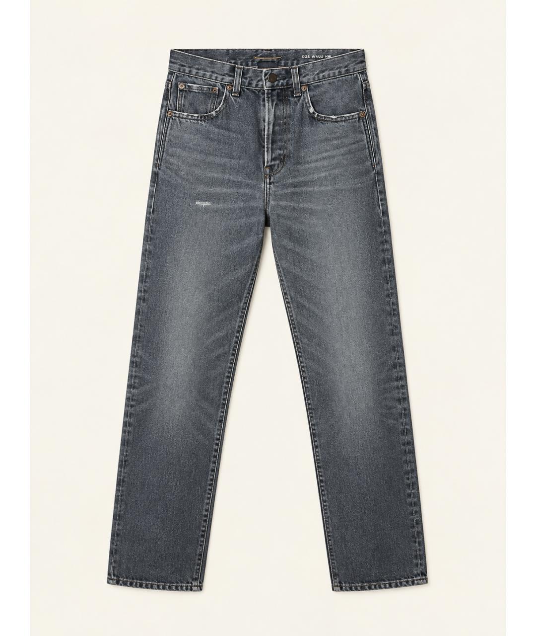 SAINT LAURENT Антрацитовые хлопковые прямые джинсы, фото 4