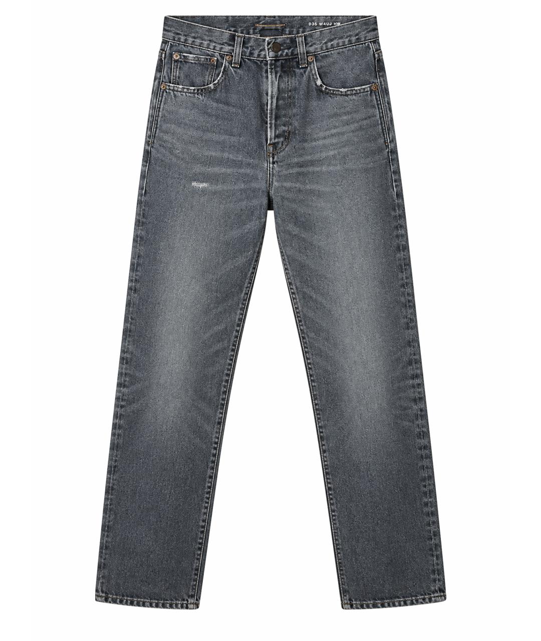 SAINT LAURENT Антрацитовые хлопковые прямые джинсы, фото 1
