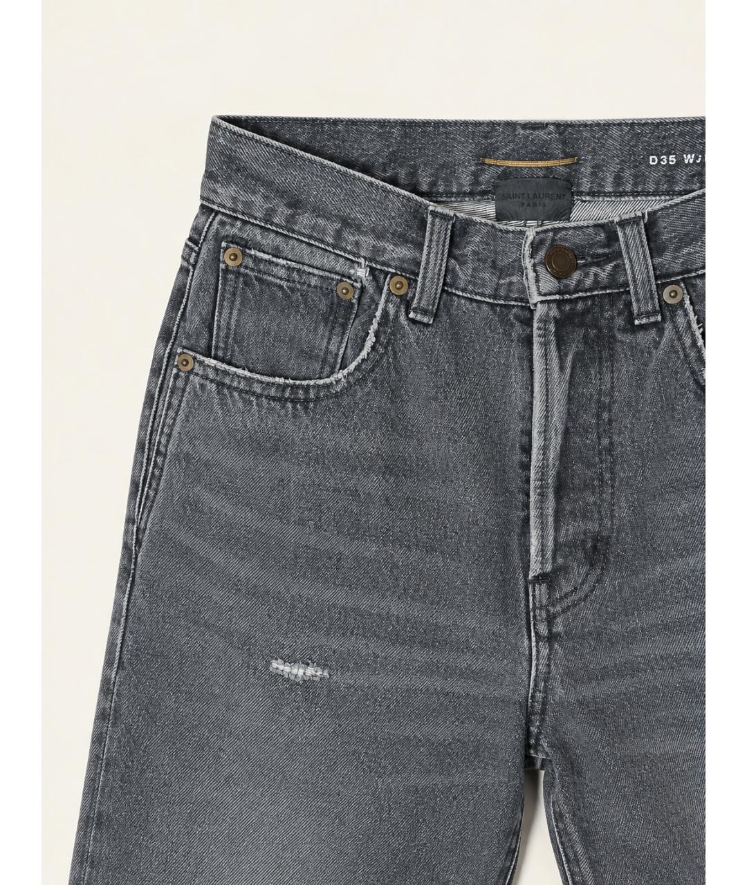 SAINT LAURENT Антрацитовые хлопковые прямые джинсы, фото 3