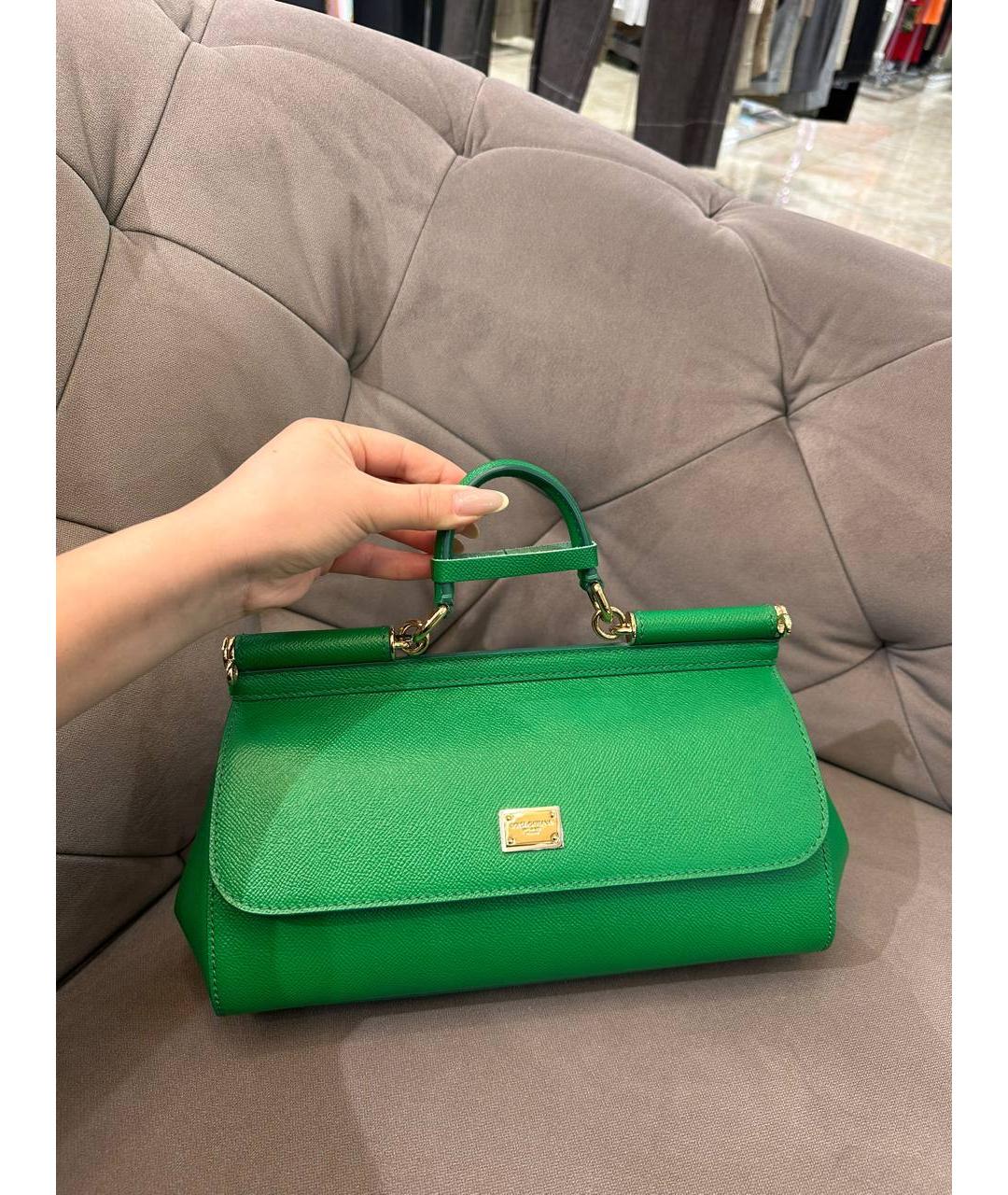 DOLCE&GABBANA Зеленая кожаная сумка с короткими ручками, фото 7