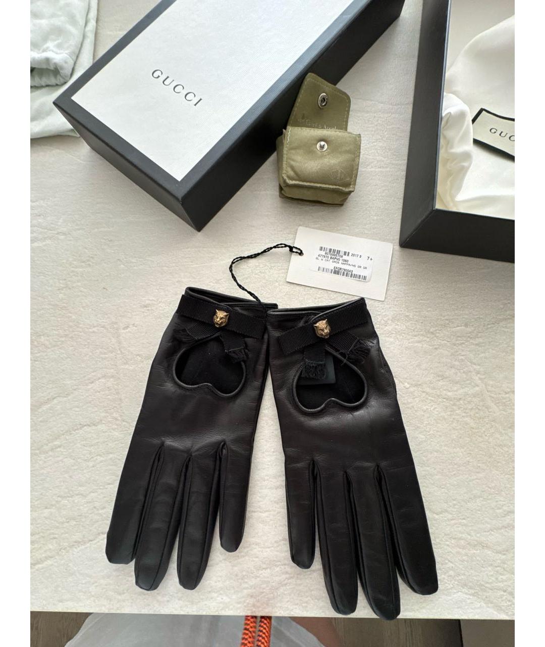 GUCCI Черные кожаные перчатки, фото 9