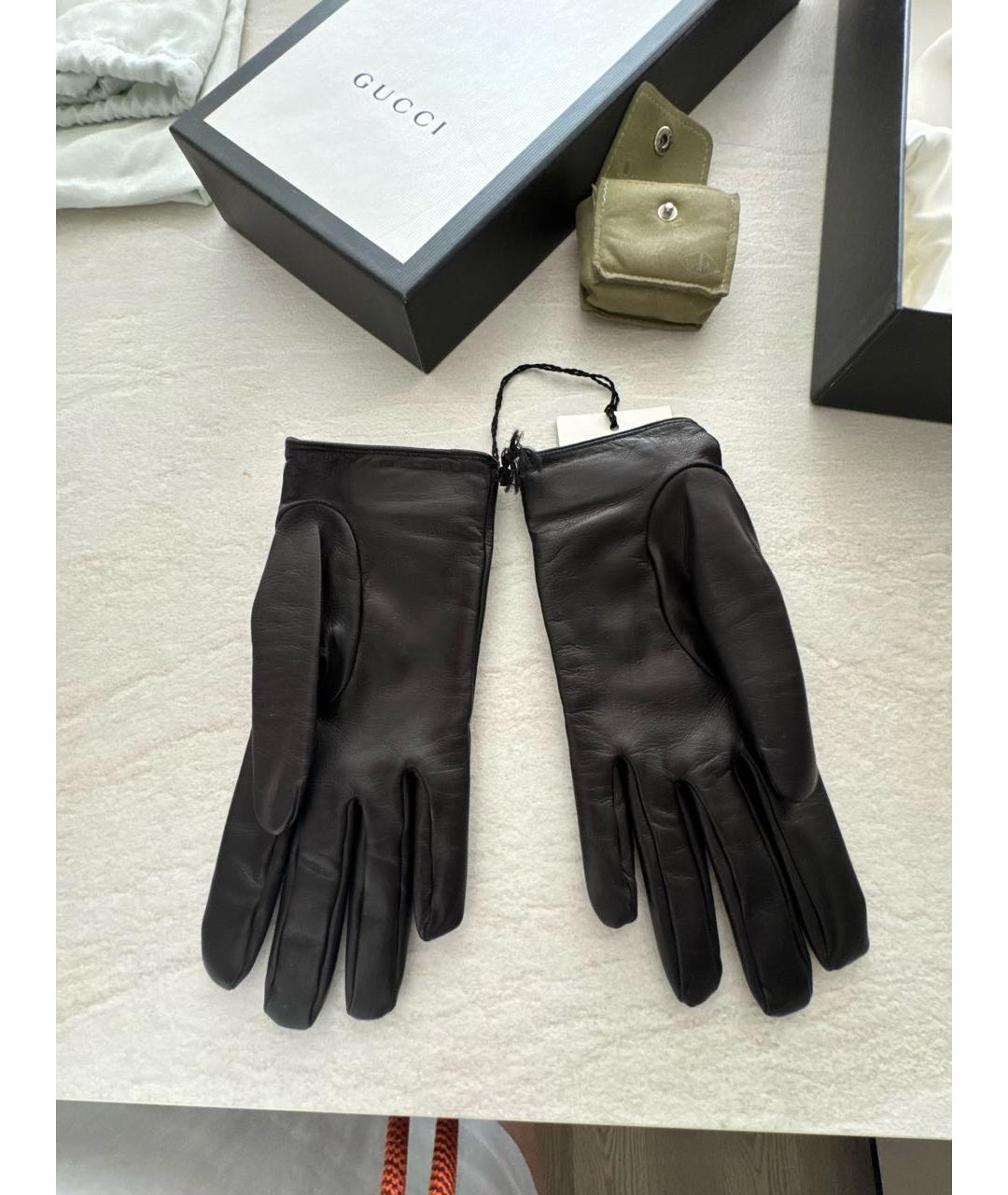 GUCCI Черные кожаные перчатки, фото 2