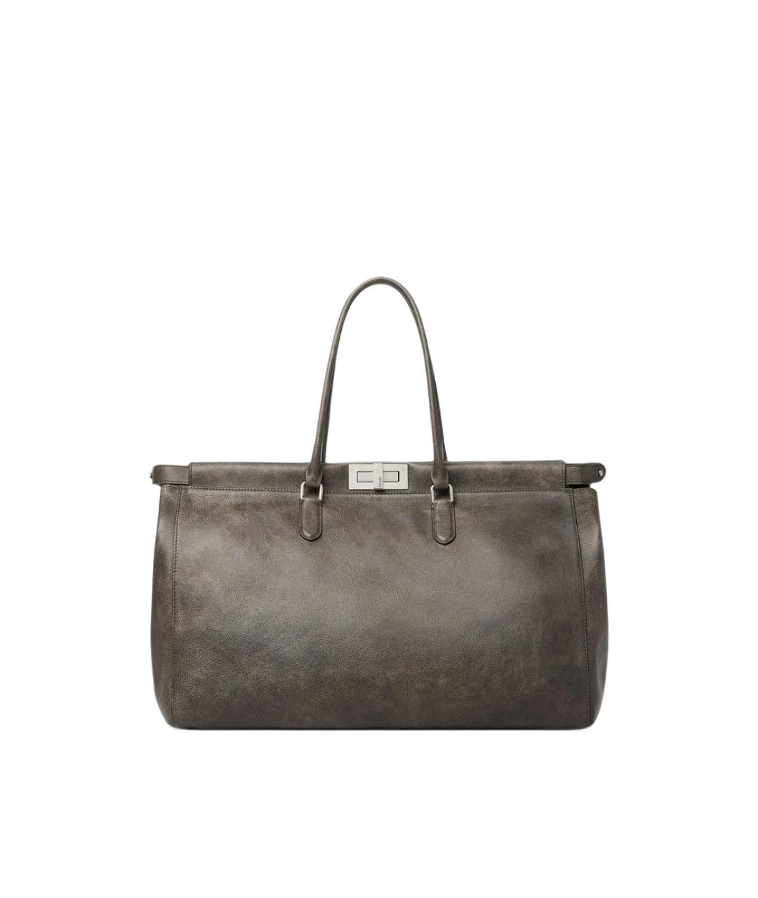 FENDI Серая кожаная сумка тоут, фото 6