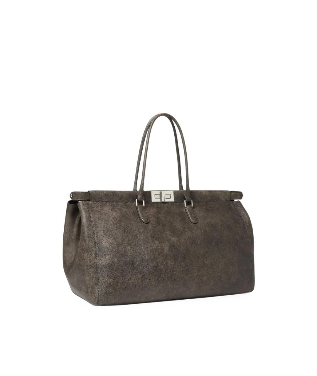 FENDI Серая кожаная сумка тоут, фото 3