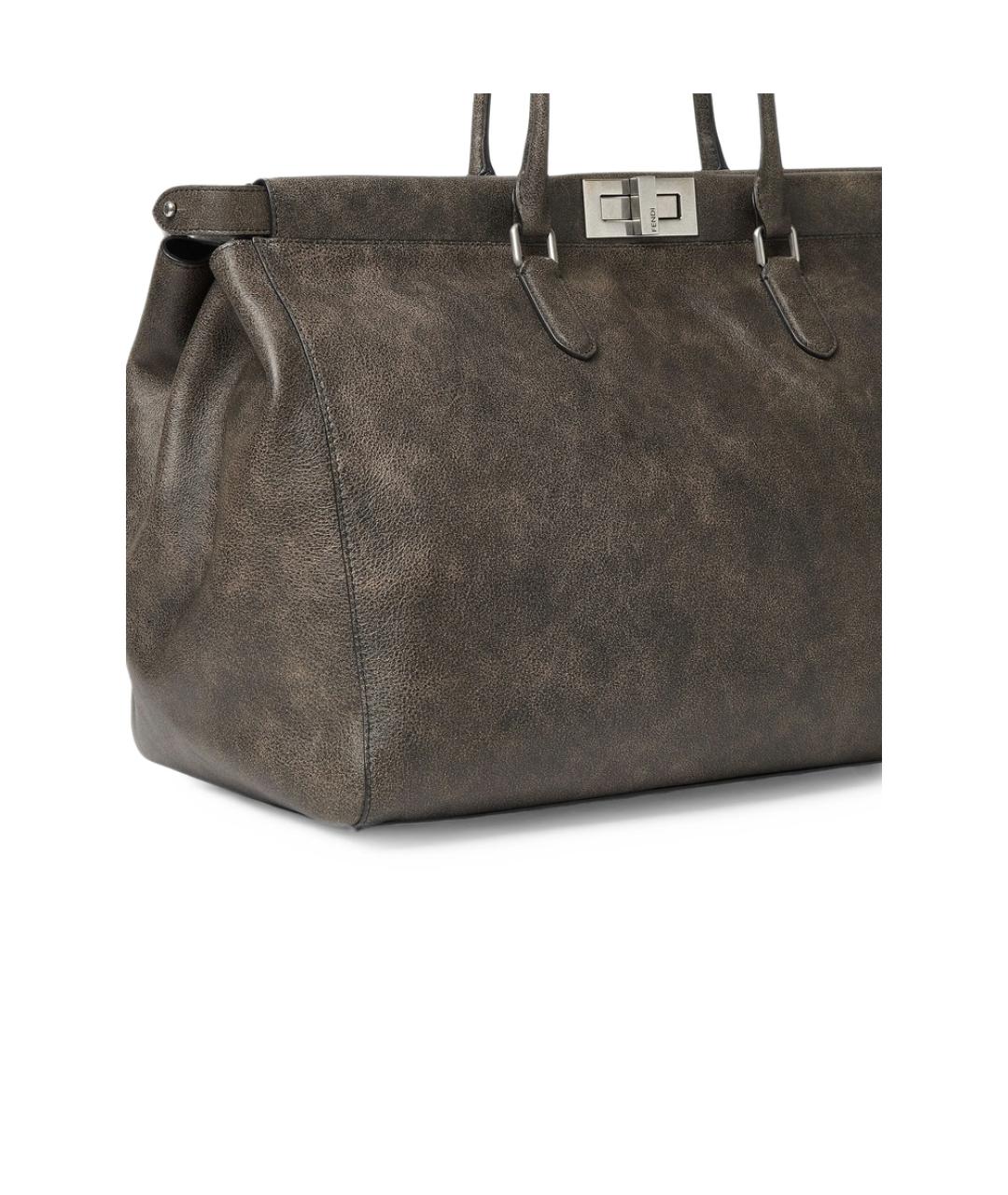 FENDI Серая кожаная сумка тоут, фото 4