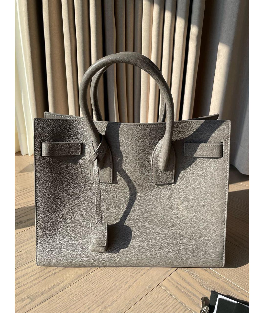 SAINT LAURENT Серая кожаная сумка тоут, фото 3