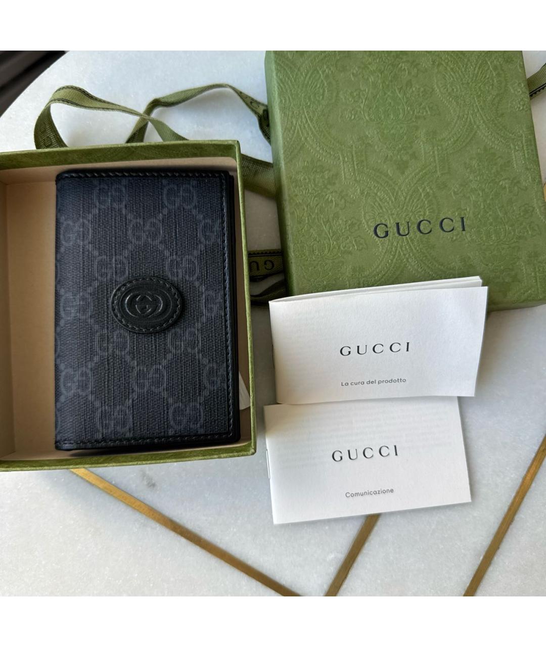GUCCI Антрацитовый кожаный кардхолдер, фото 5