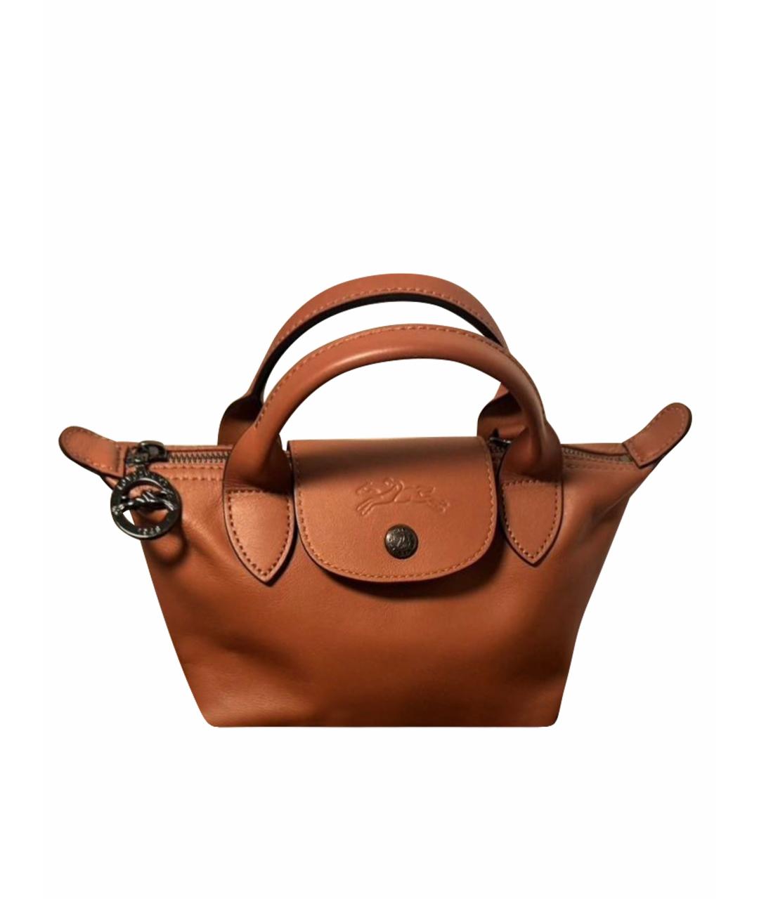 LONGCHAMP Коричневая кожаная сумка с короткими ручками, фото 1