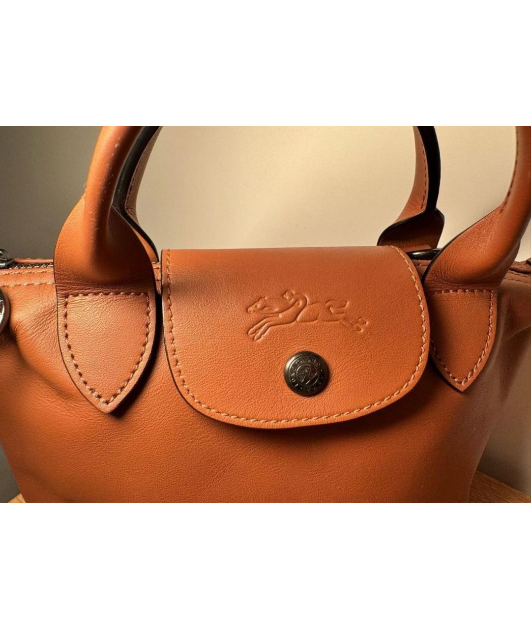 LONGCHAMP Коричневая кожаная сумка с короткими ручками, фото 5