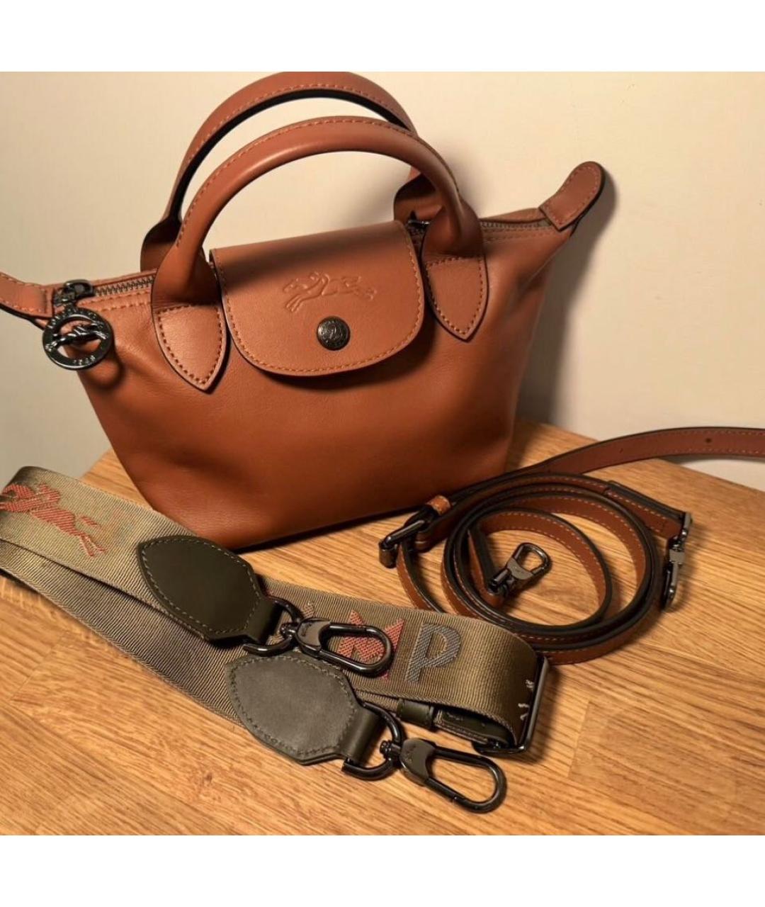 LONGCHAMP Коричневая кожаная сумка с короткими ручками, фото 9