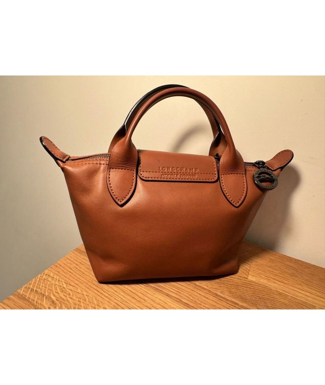 LONGCHAMP Коричневая кожаная сумка с короткими ручками, фото 3