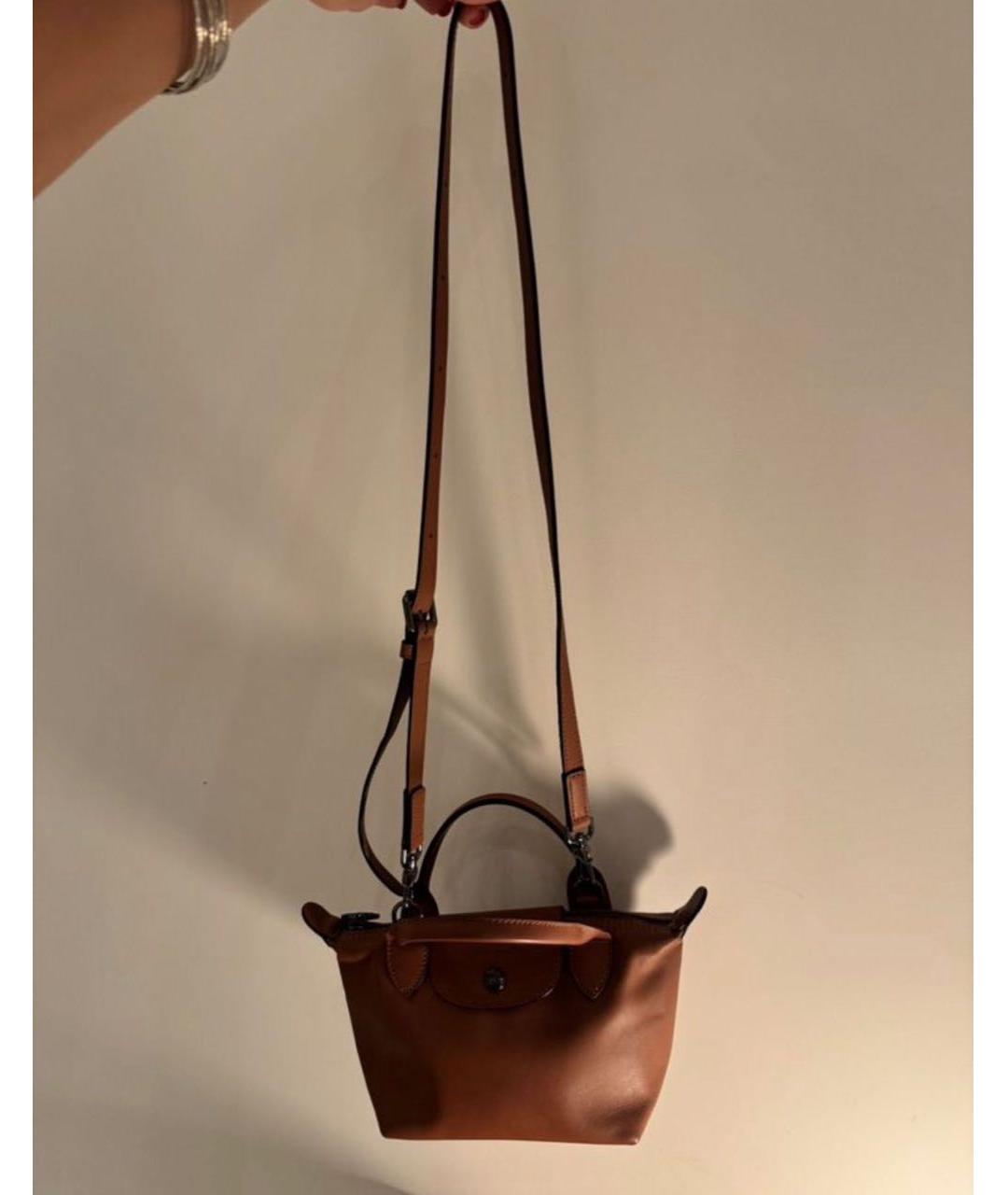 LONGCHAMP Коричневая кожаная сумка с короткими ручками, фото 8