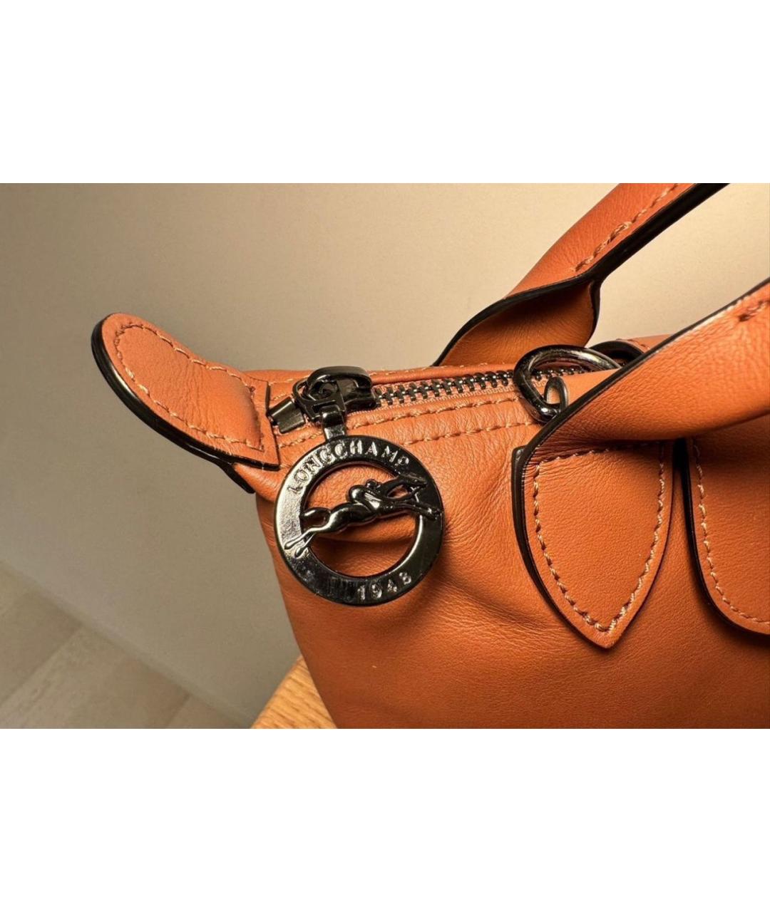 LONGCHAMP Коричневая кожаная сумка с короткими ручками, фото 6