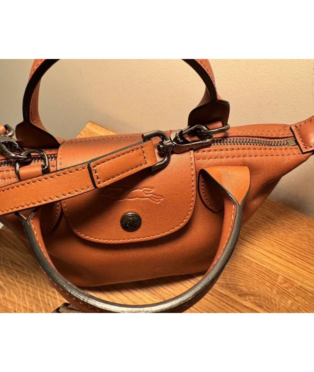 LONGCHAMP Коричневая кожаная сумка с короткими ручками, фото 2