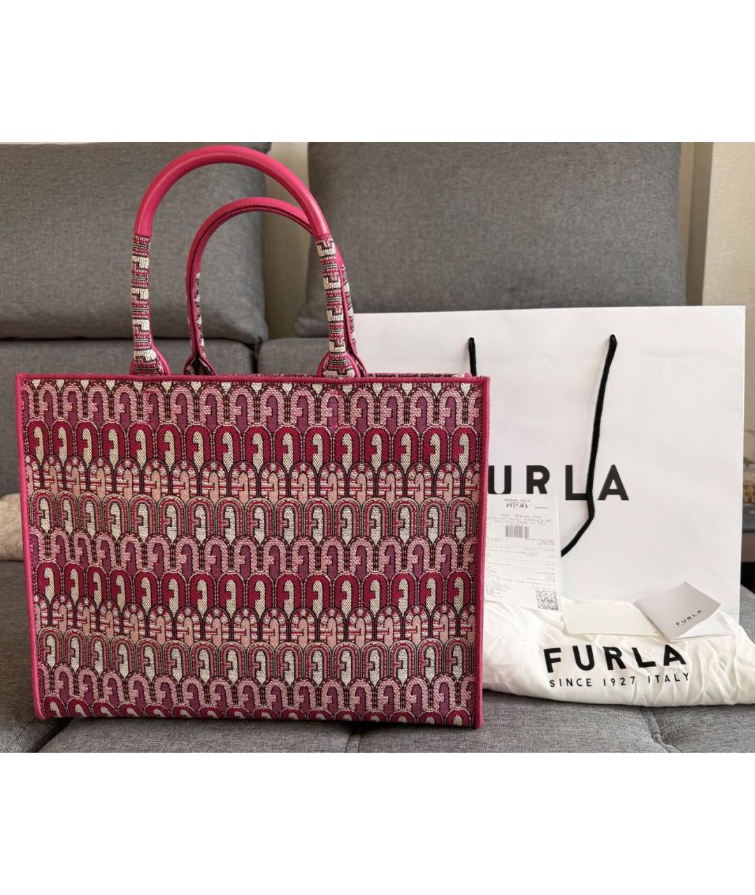 FURLA Розовая жаккардовая сумка тоут, фото 2