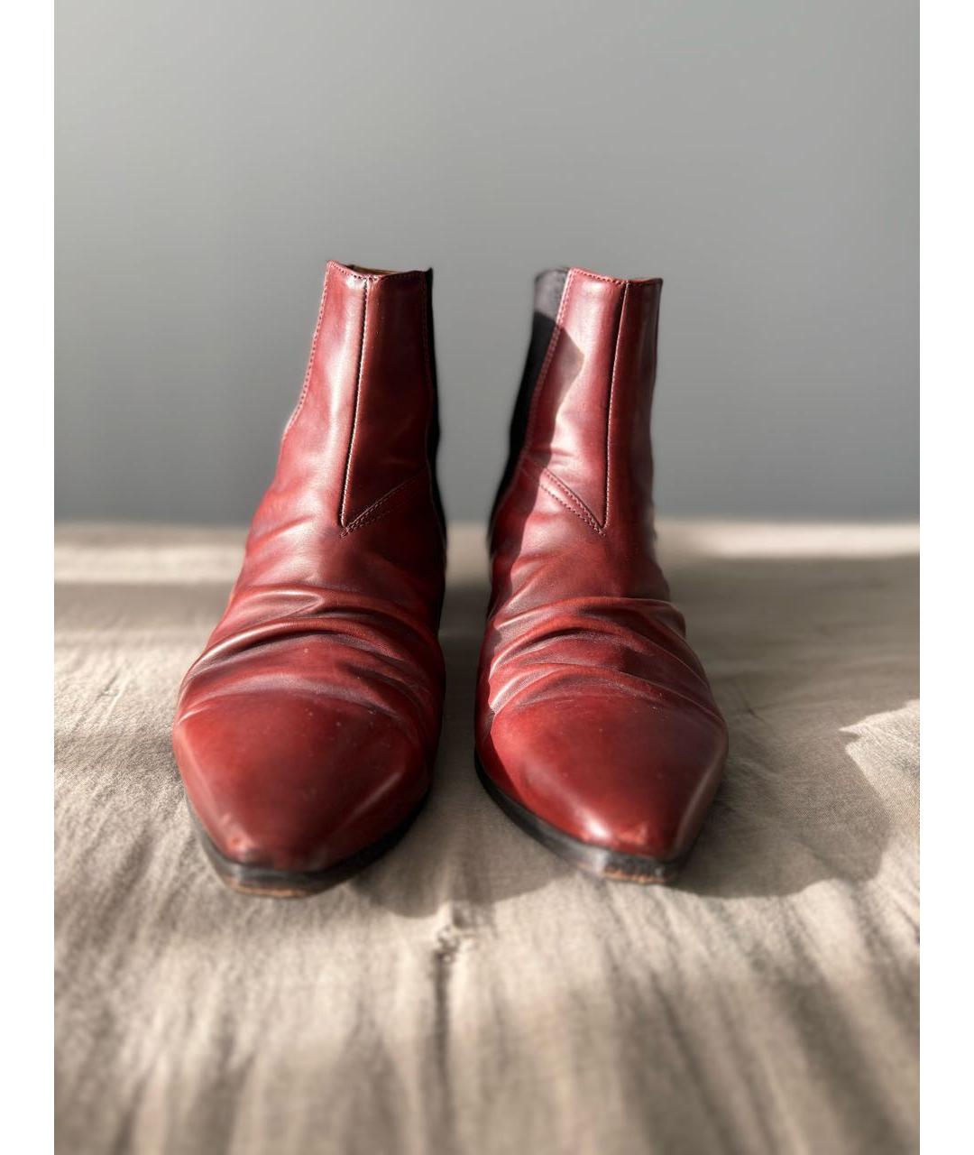 CELINE Бордовые кожаные ботильоны, фото 2