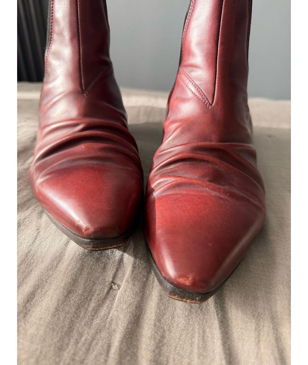 CELINE Бордовые кожаные ботильоны, фото 6