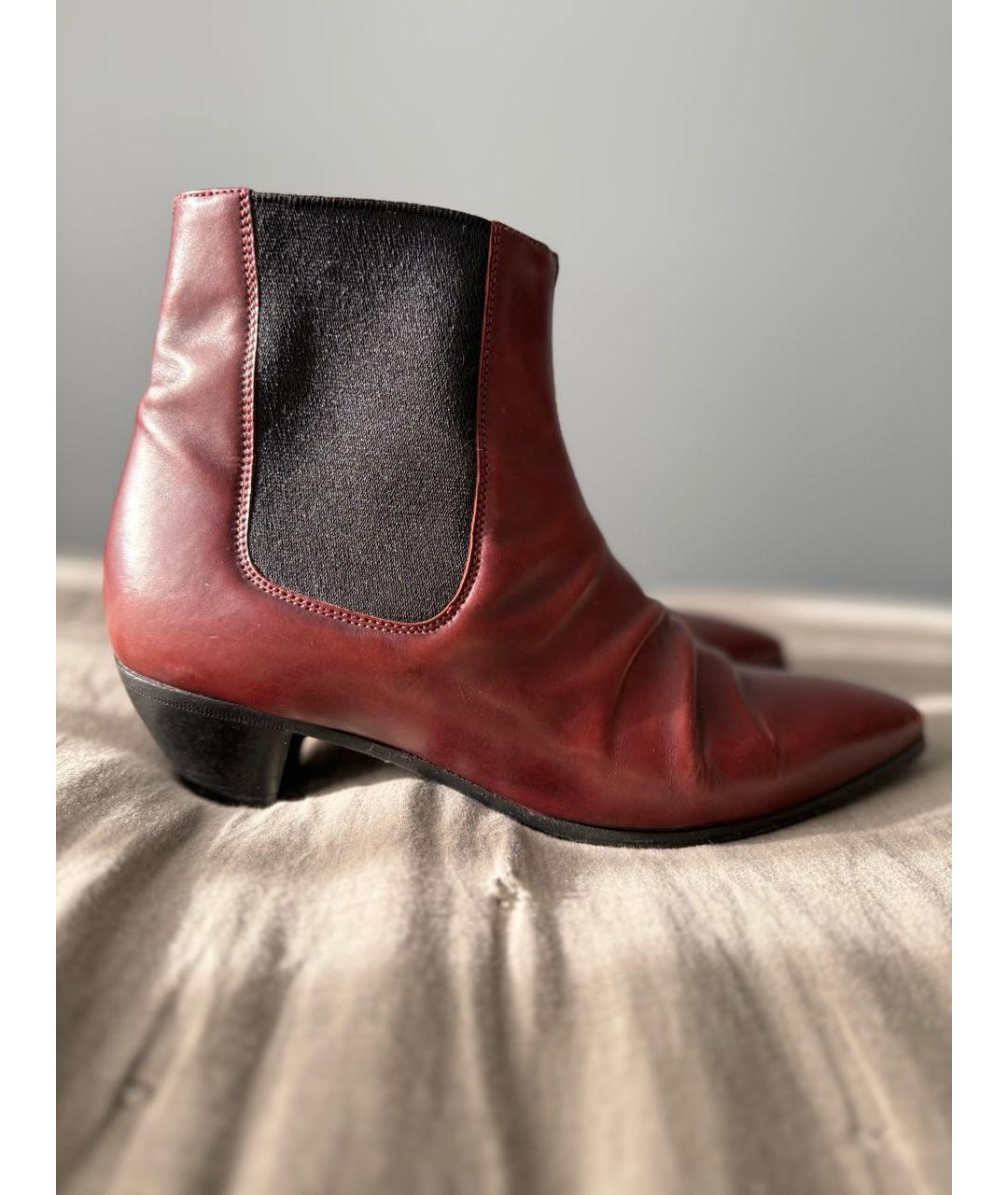 CELINE Бордовые кожаные ботильоны, фото 5
