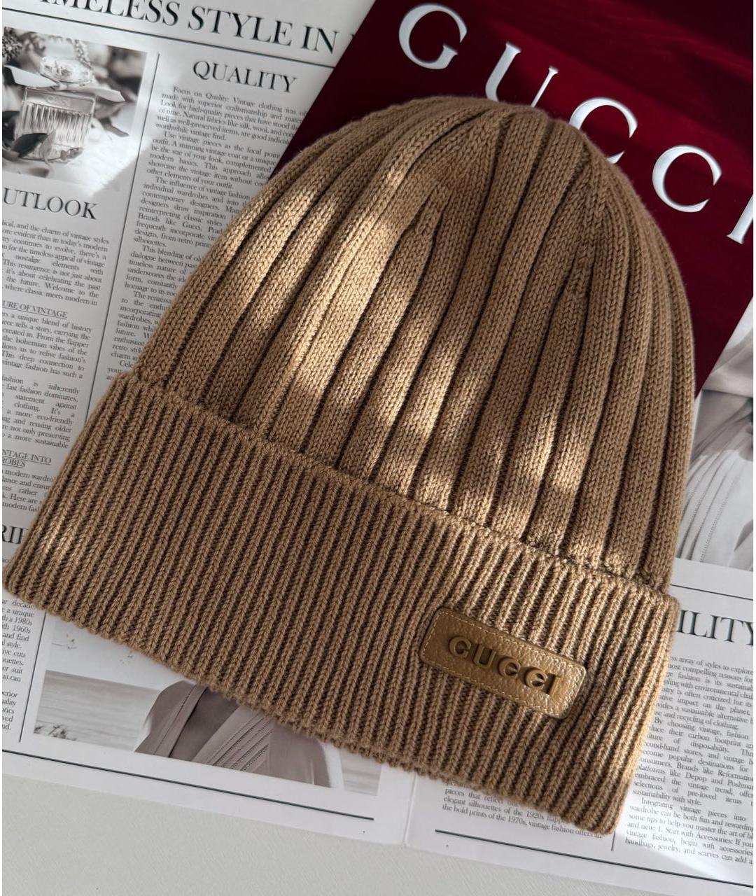 GUCCI Коричневая шерстяная шапка, фото 2